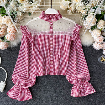 Γυναικείο καρό πουκάμισο με κουμπιά και διακοσμιτικές πέτρες