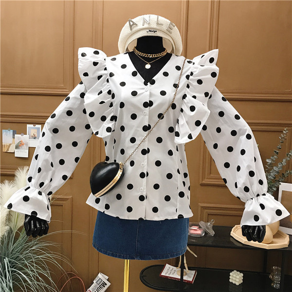 Naiste kaasaegne pikkade varrukate ja spitsikaelusega särk