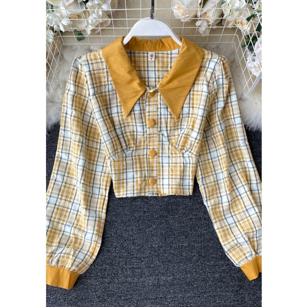 Naiste ruuduline särk klassikalise krae ja nööpidega