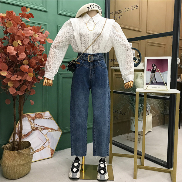 Cămașă de damă din dantelă cu mâneci lungi și lanț