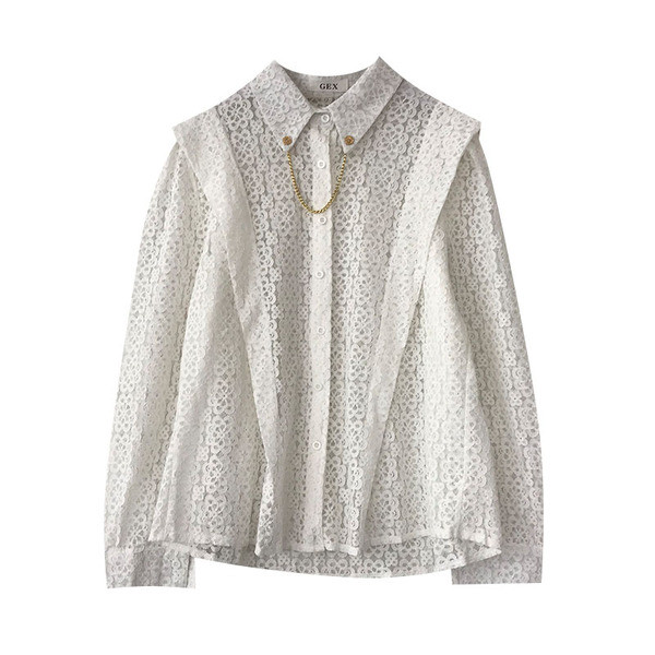 Cămașă de damă din dantelă cu mâneci lungi și lanț