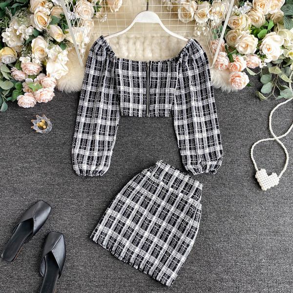 Retro sieviešu pledu komplekts no divām daļām