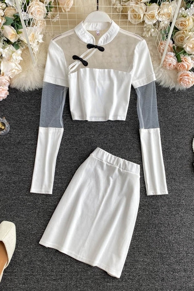 Sieviešu blūzes komplekts ar tillu un svārkiem ar augstu vidukli