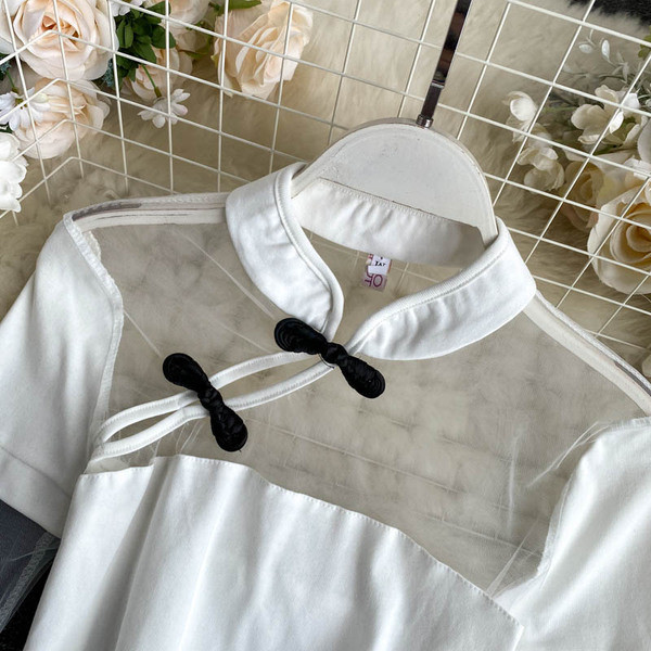 Sieviešu blūzes komplekts ar tillu un svārkiem ar augstu vidukli