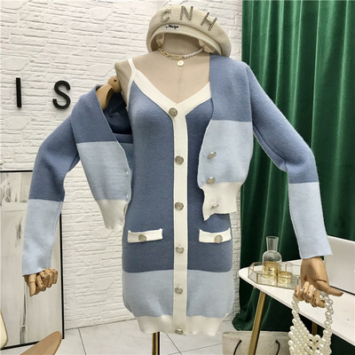 Φθινοπωρινό γυναικείο σετ ζακέτα και φόρεμα