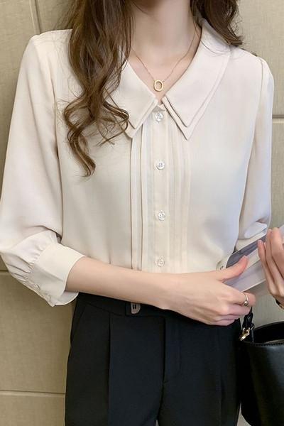 Γυναικείο πουκάμισο με κουμπιά και κλασικό γιακά  σε μπεζ χρώμα