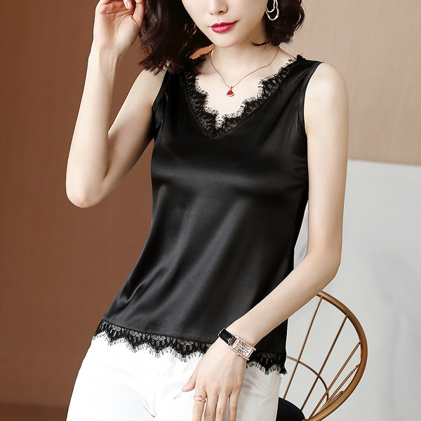 Naiste V-kaelusega satiinist särk