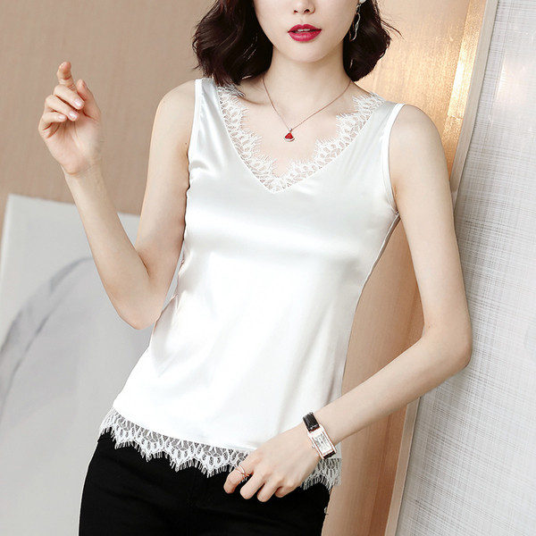 Naiste V-kaelusega satiinist särk