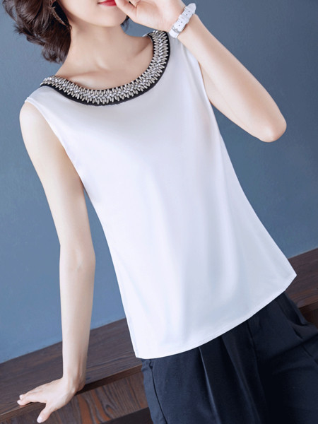 Jauna modeļa sieviešu topiņš ar akmeņiem un platām lencēm