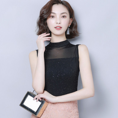 Moodne madala krae ja läikiva efektiga naiste topp