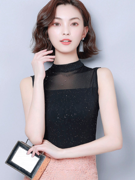 Moodne madala krae ja läikiva efektiga naiste topp