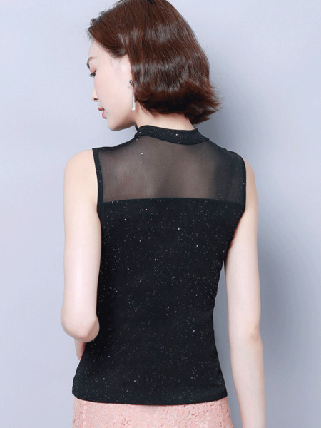 Moodne madala krae ja läikiva efektiga naiste topp