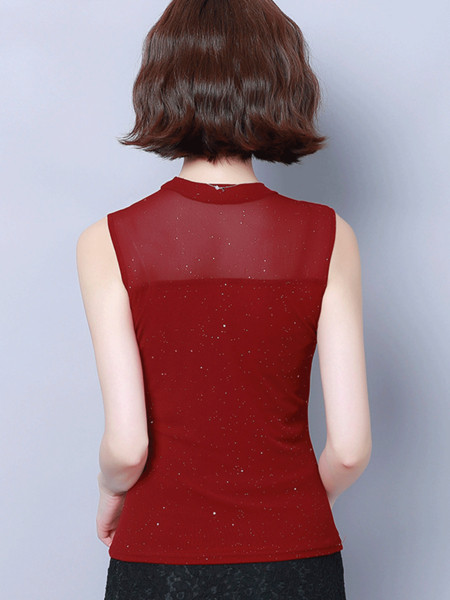 Moodne madala krae ja läikiva efektiga naiste topp