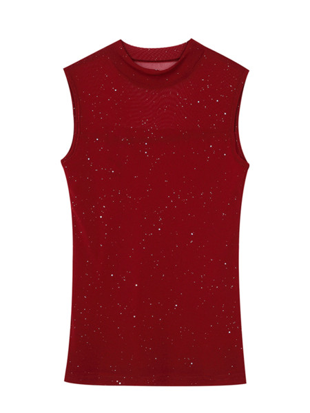 Moodne madala krae ja läikiva efektiga naiste topp