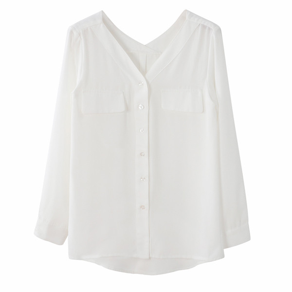 Γυναικείο πουκάμισο κλασικό μοντέλο με μακριά μανίκια σε λευκό χρώμα