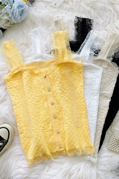 Moodne naiste topp pitsi ja nööpidega