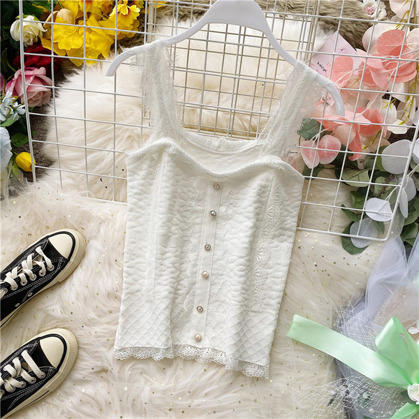 Moodne naiste topp pitsi ja nööpidega