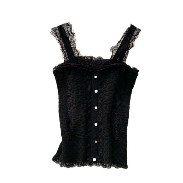 Moodne naiste topp pitsi ja nööpidega