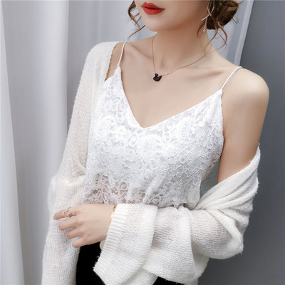 Γυναικείο δαντελωτό αμάνικο  μπλουζάκι με λεπτές τιράντες