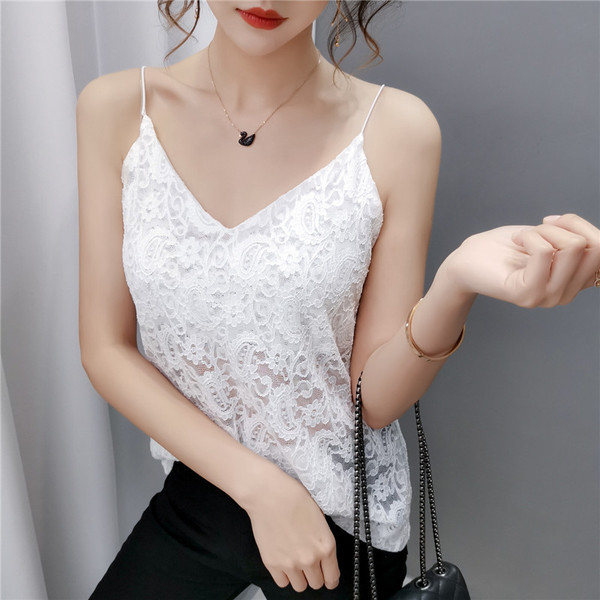 Γυναικείο δαντελωτό αμάνικο  μπλουζάκι με λεπτές τιράντες 