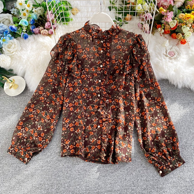 Γυναικείο casual φαρδύ πουκάμισο με λουλουδάτο μοτίβο