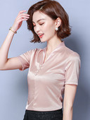 Cămașă de damă elegantă din satin, cu nasturi și mâneci scurte