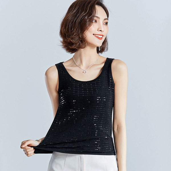 Új modellű női felső, flitterekkel és kerek nyakkivágással