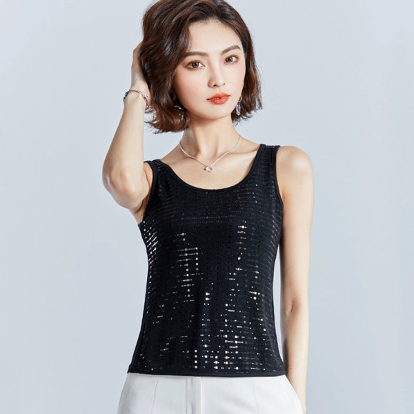 Új modellű női felső, flitterekkel és kerek nyakkivágással