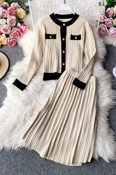 Set modern de fustă și vestă plisată pentru femei