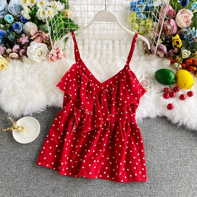 Moodne naiste topp spits-kaelusega ja õhukeste rihmadega