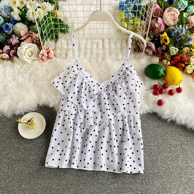 Moodne naiste topp spits-kaelusega ja õhukeste rihmadega