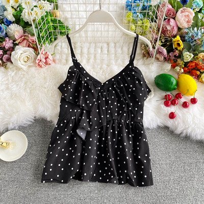 Moodne naiste topp spits-kaelusega ja õhukeste rihmadega