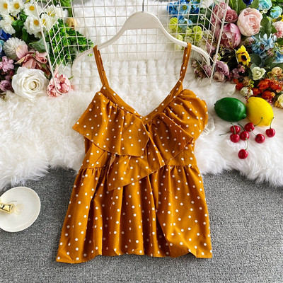 Moodne naiste topp spits-kaelusega ja õhukeste rihmadega