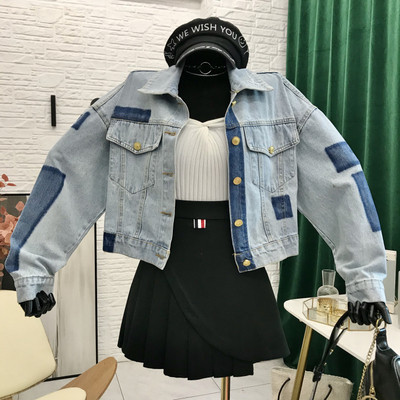 Geaca de dama din denim bicolor cu buzunare