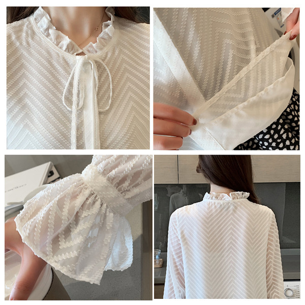 Stiilne valge paela ja pikkade varrukatega naiste särk