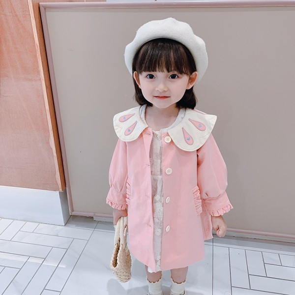 Μοντέρνο παιδικό παλτό με κουμπιά και κεντήματα