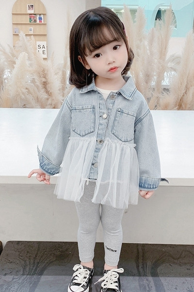 Μοντέρνο παιδικό τζιν μπουφάν με τούλι και κουμπιά