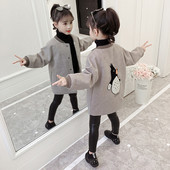 Φθινοπωρινό παιδικό παλτό για κορίτσια με οβάλ γιακά και κεντήματα