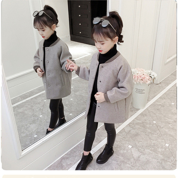 Φθινοπωρινό παιδικό παλτό για κορίτσια με οβάλ γιακά και κεντήματα