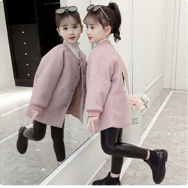 Φθινοπωρινό παιδικό παλτό για κορίτσια με οβάλ γιακά και κεντήματα