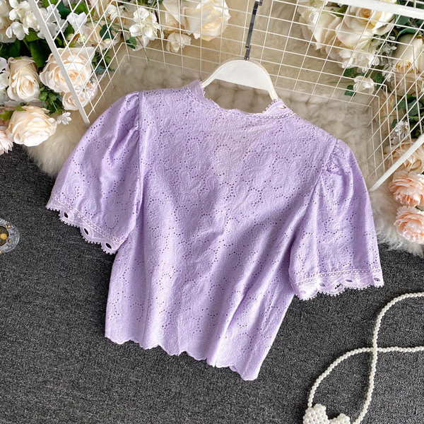 Női csipke retro ing spitz nyakkivágással és gombokkal