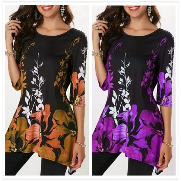 Virágos motívumú női felső különböző színekben, beleértve a maxi méreteket is