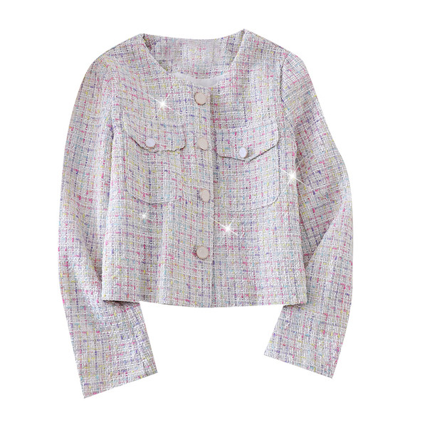 Jesenska ženska jakna sa ovalnim izrezom i džepovima