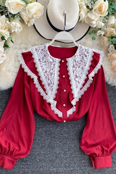 Női retro csipke ing csipke elemekkel