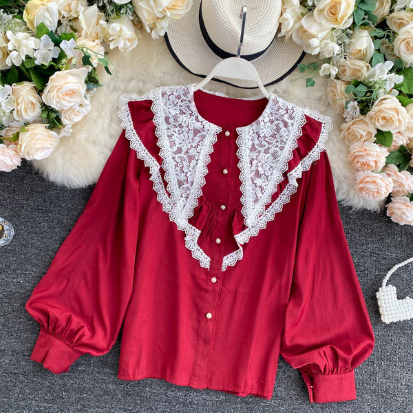 Női retro csipke ing csipke elemekkel