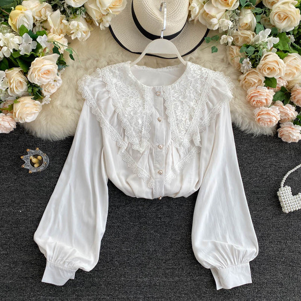Női retro csipke ing csipke elemekkel