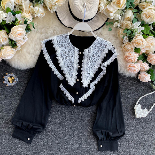 Női retro csipke ing csipke elemekkel