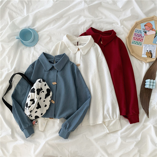 Stiilne klassikalise krae, pikkade varrukate ja nööpidega naiste särk