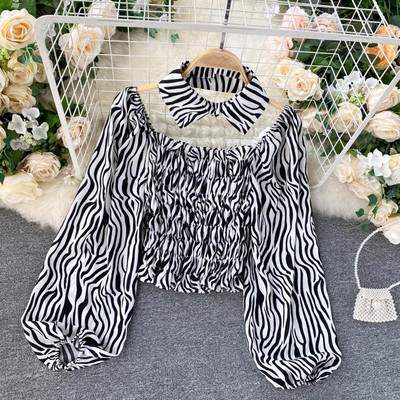 Ρετρό στυλ γυναικείο πουκάμισο με άνιμαλ πριντ