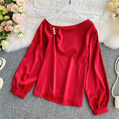 Γυναικείο casual πουκάμισο με μακριά μανίκια και πέρλες σε διάφορα χρώματα